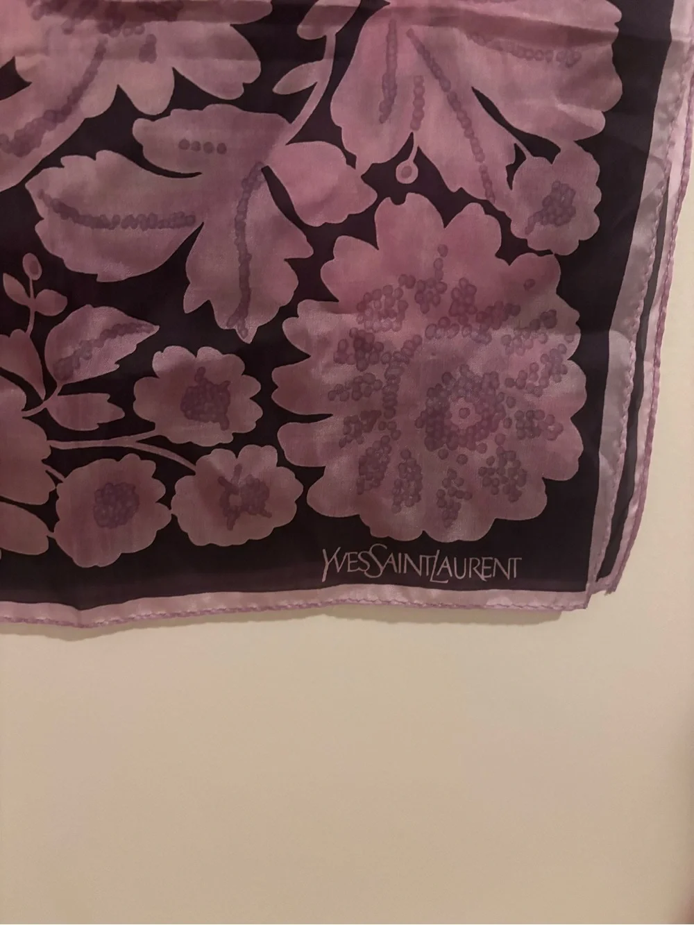 Yves Saint Laurent Floral Silk Scarf in Deep Plum and Lilac
